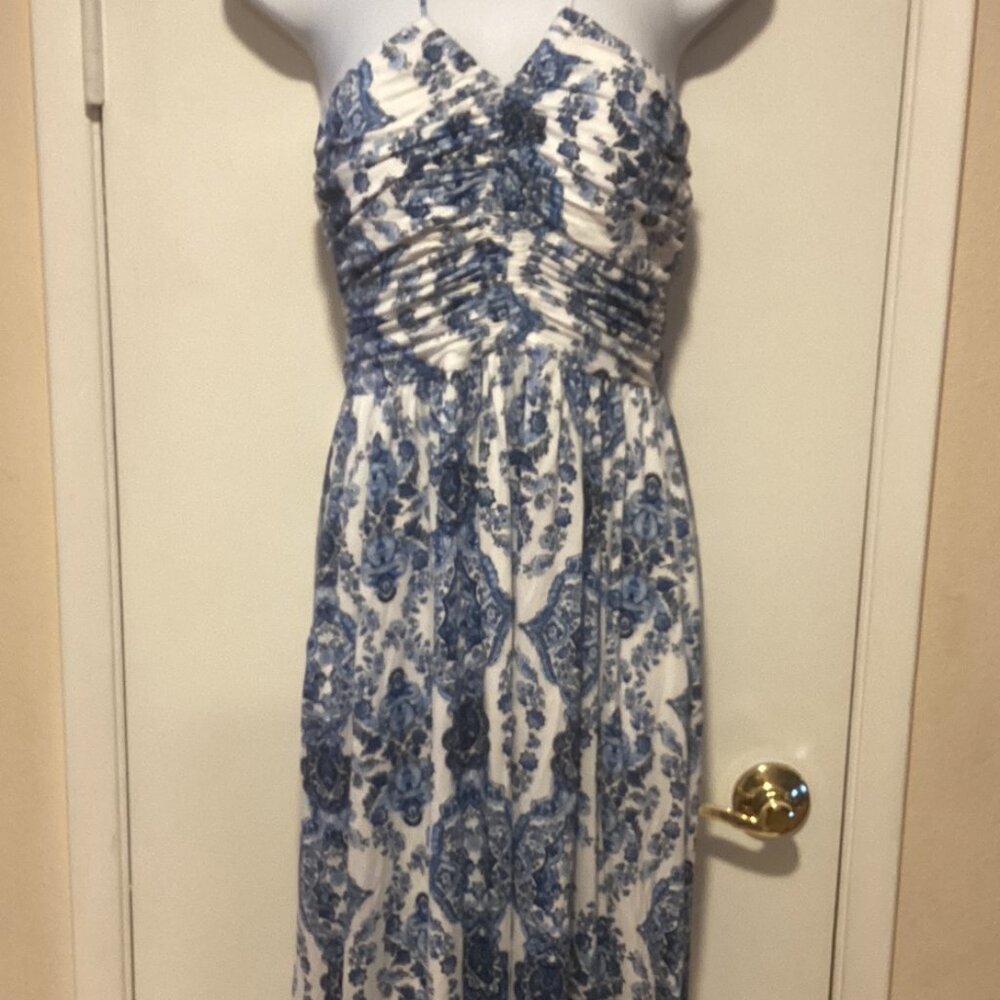 Soma Halter Tie Cherished Stripe Coconut Rayon Spandex Bra Midi Dress M NWT